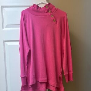J. Crew Vibrant Pink Buttoned Cowl Neck Sweater